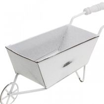 Mini wheelbarrow, table decoration, summer decoration shabby chic brown, white H7.5cm L25cm