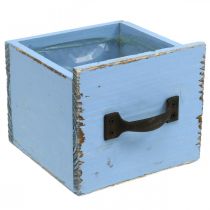 Product Plant box wooden drawer light blue shabby 12.5×12.5×10cm