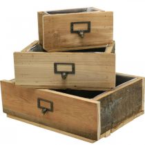 Decorative drawers, plant box, wooden decoration natural, antique look W36/28/20cm set of 3