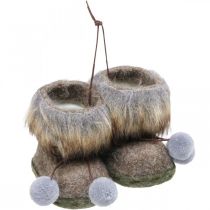 Christmas tree decoration boots with bobble brown/grey 8cm 3pcs