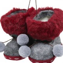 Product Christmas tree decoration boots with bobble 8cm grey/red 3pcs