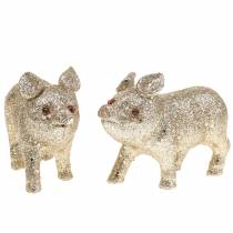 Decorative pig glitter champagne 10cm 8pcs
