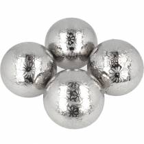 Floating ball flowers silver metal Ø8cm assorted 4pcs