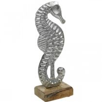 Seahorse to place, sea decoration made of metal, maritime sculpture silver, natural colors H22cm