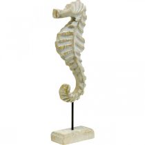 Seahorse made of wood, maritime decoration, decorative figure sea animal natural color, white H35cm