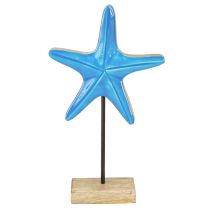 Product Starfish decoration on base maritime natural blue wood H25cm