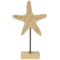 Product Starfish decoration on base maritime natural blue wood H25cm