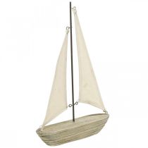 Decorative wooden sailboat, maritime decoration, decorative ship shabby chic, natural colors, white H29cm L18cm