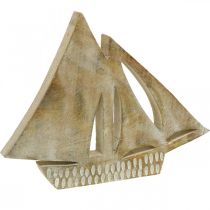 Product Wooden sailboat, maritime decoration, wooden boat natural color, white H23cm