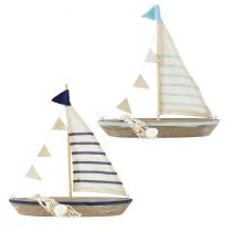 Product Decoration ship wooden sailing boat vintage with shells H22cm 2pcs