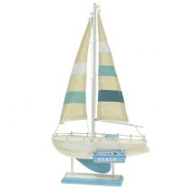 Deco wooden sailboat blue, white H41.5cm