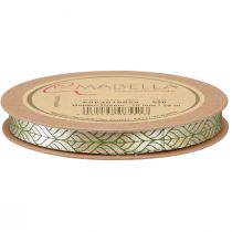 Product Silk Ribbon Gift Ribbon Leaves Beige Green 10mm 20m