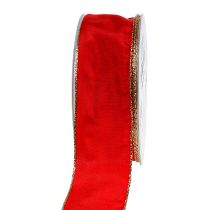 Product Silk ribbon red with gold edge 40mm 25m