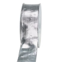 Gift ribbon silver with wire edge 40mm 25m
