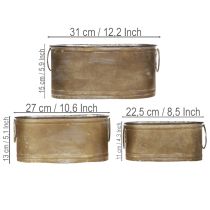 Product Set of metal plant pots and tubs, vintage retro style, L22.5cm/27cm/31cm