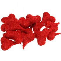 Product Sisal hearts red, decoration for wedding, natural sisal fibers, Valentine's Day H7.5-9cm 16 pcs