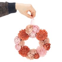 Product Hanging floral wreath with pink blossoms for stylish decoration of living space, 25cm