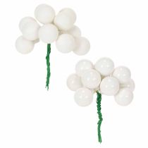Product White Glass Mini Baubles on Wire, 25 mm, 140 Pieces for Floristry