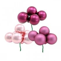 Product Mini Christmas ball pink glass mirror berries berry Ø20mm 140p