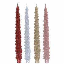 Taper candles Fir tree 30mm×260mm 2pcs Different colors