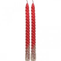 Product Taper candles twisted candles spiral candles red 24cm 2pcs