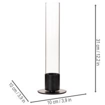 Product Candle Holder with Glass Cylinder 31cm Black and Clear