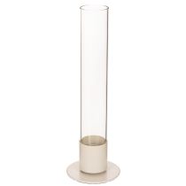 Product Modern Taper Candle Holder with Glass Cylinder and Base in Taupe, 31cm