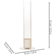 Product Modern Taper Candle Holder with Glass Cylinder and Base in Taupe, 31cm