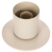 Product Modern Taper Candle Holder with Glass Cylinder and Base in Taupe, 31cm