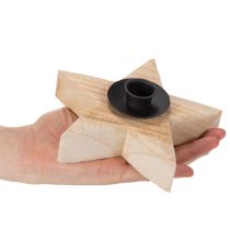 Product Wooden Star Candle Holder for Taper Candles, 16cm, Natural Wood with Black Metal