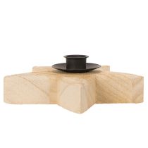 Product Wooden Star Candle Holder for Taper Candles, 16cm, Natural Wood with Black Metal