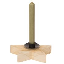 Product Wooden Star Candle Holder for Taper Candles, 16cm, Natural Wood with Black Metal