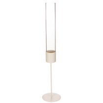 Product Candle Holder with Glass Cylinder on Metal Base 50cm Taupe