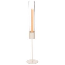 Product Candle Holder with Glass Cylinder on Metal Base 50cm Taupe