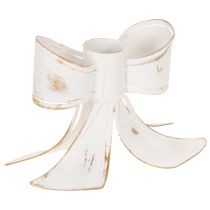 Product Vintage Bow Candle Holder, White Metal with Gold Accents, 12cm