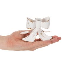 Product Candle Holder Bow Design Metal White with Gold Accents 12cm