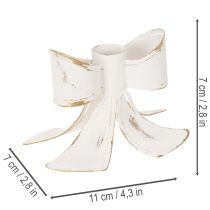 Product Candle Holder Bow Design Metal White with Gold Accents 12cm