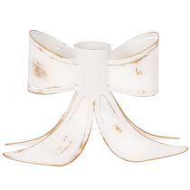 Product Candle Holder Bow Design Metal White with Gold Accents 12cm
