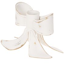 Product Candle Holder Bow Design Metal White with Gold Accents 12cm