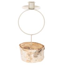 Product **Birch Wood Candle Holder with White Metal Ring 20cm**
```html
<h2>Decorative Birch Wood Candle Holder with White Metal Ring</h2>
<p>
This decorative candle holder combines natural birch wood with a minimalist white metal ring to create an elegant and