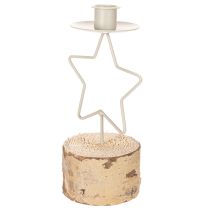 Product **Star-Shaped Candle Holder with Wooden Base for Taper Candles 20cm**
```html
<h2>Star-Shaped Candle Holder with Wooden Base</h2>
<p>
This star-shaped candle holder is a charming addition to your seasonal home decoration. It features a natural wood base