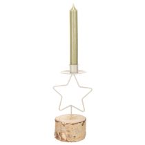 Product **Star-Shaped Candle Holder with Wooden Base for Taper Candles 20cm**
```html
<h2>Star-Shaped Candle Holder with Wooden Base</h2>
<p>
This star-shaped candle holder is a charming addition to your seasonal home decoration. It features a natural wood base