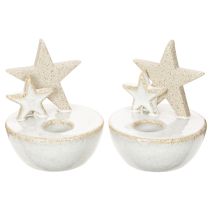 Product Ceramic Star Candle Holders White 11cm Set of 2 Indoor Christmas Decoration