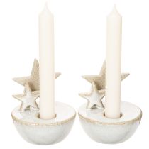 Product Ceramic Star Candle Holders White 11cm Set of 2 Indoor Christmas Decoration