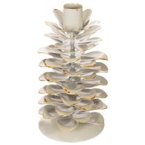 Product Ceramic Pine Cone Candle Holder for Taper Candles 17cm White with Gold Accents
