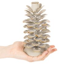 Product **Ceramic Pine Cone Candle Holder for Taper Candles 17cm**

```html
<h2>Ceramic Pine Cone Candle Holder for Taper Candles</h2>

<p>
This ceramic candle holder is designed in the shape of a pine cone, adding a winter-themed charm to your home décor. Finish