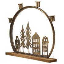 Product Candle holder Christmas row of houses antique gold 36×32cm