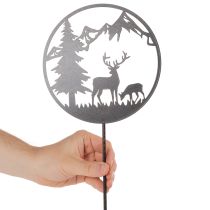 Product Metal Garden Stake with Deer and Pine Tree Design, 100cm Height