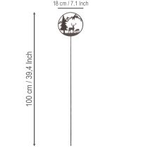 Product Metal Garden Stake with Deer and Pine Tree Design, 100cm Height