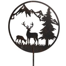 Product Metal Garden Stake with Deer and Pine Tree Design, 100cm Height
